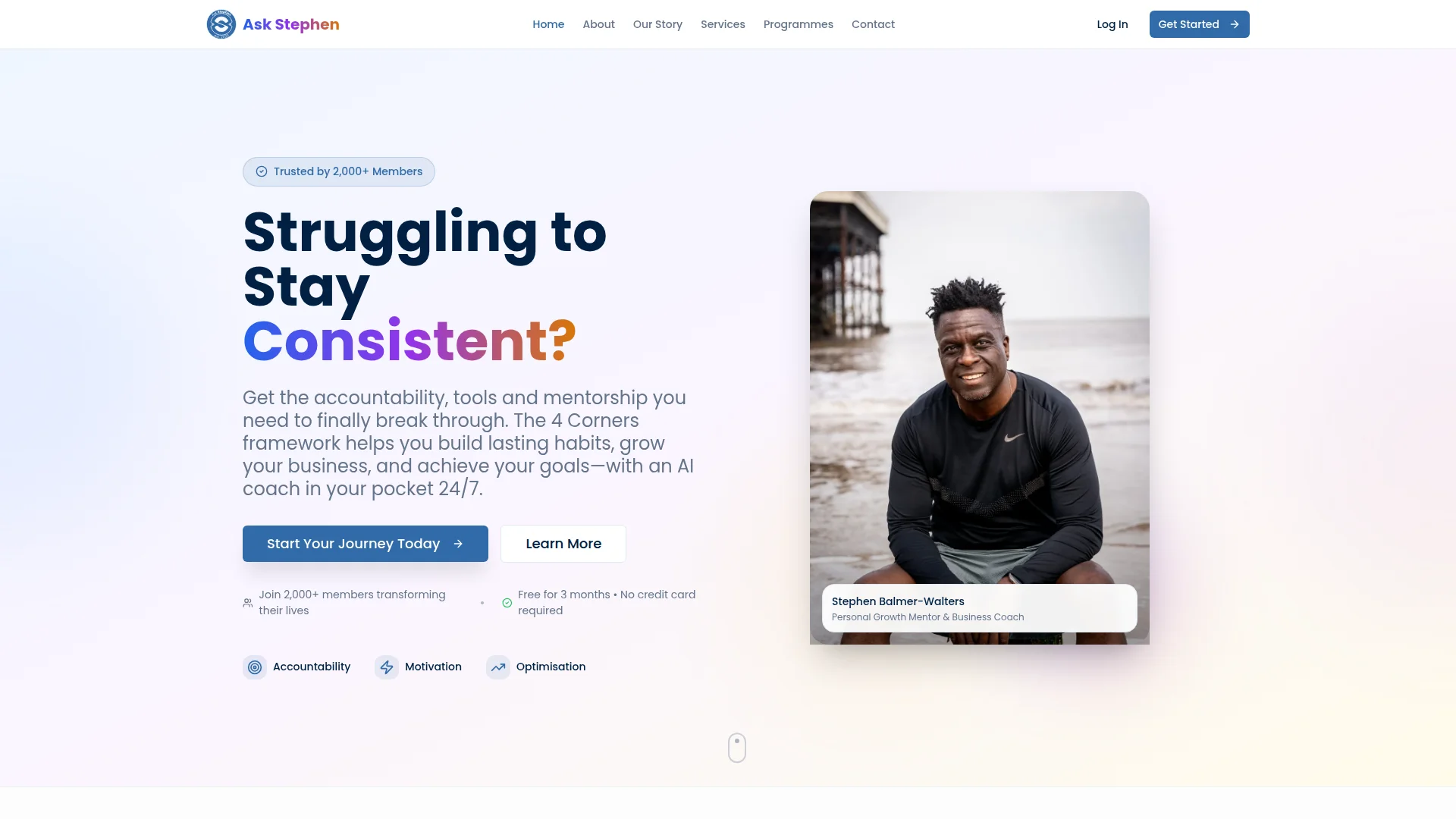 Ask Stephen coaching app showing habit tracking and video lessons