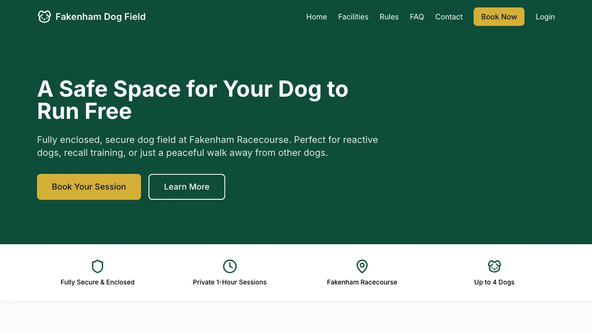 Fakenham Dog Field online booking system showing calendar and payment screen
