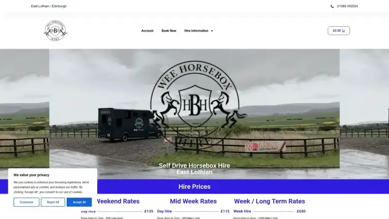 Horsebox hire booking system showing vehicle selection and availability calendar